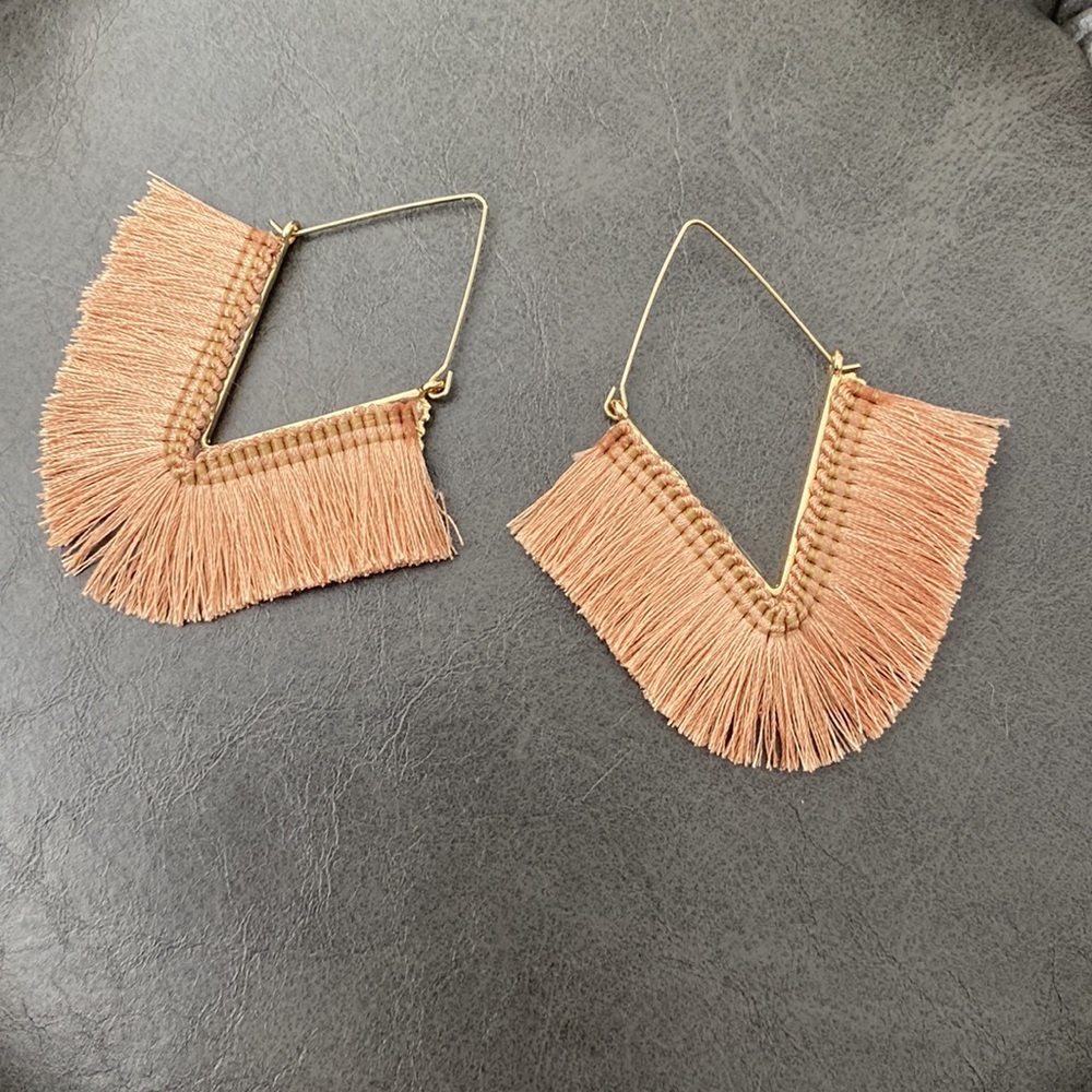 Tan Fringe Earrings - Picture 2 of 2